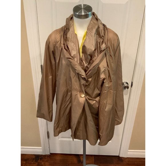 Issey Miyake Gold Button-Up Hooded Wind Breaker Jacket, Size 2